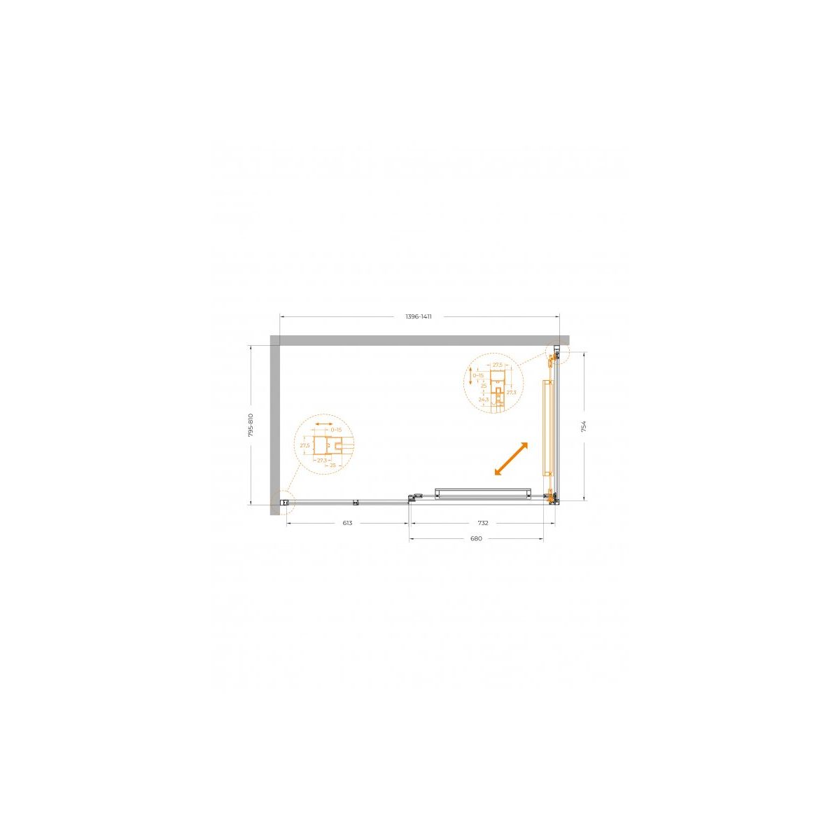Душевой уголок CEZARES LUX-AH-FS-11-140/80-C-GM