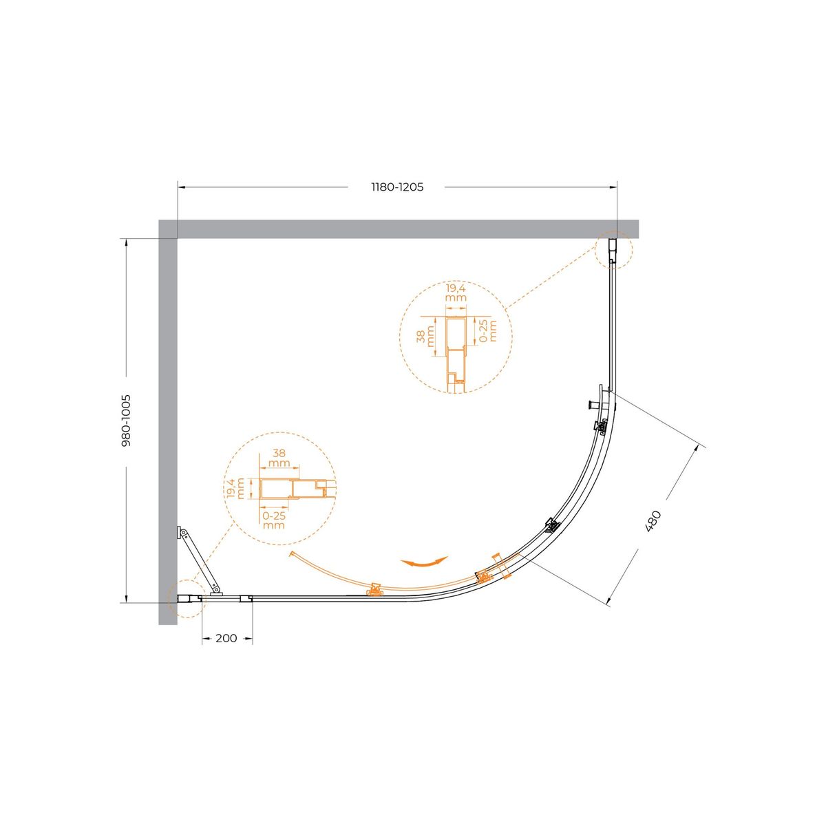 Душевой уголок CEZARES MOLVENO-RH-1-120/100-C-Cr-IV