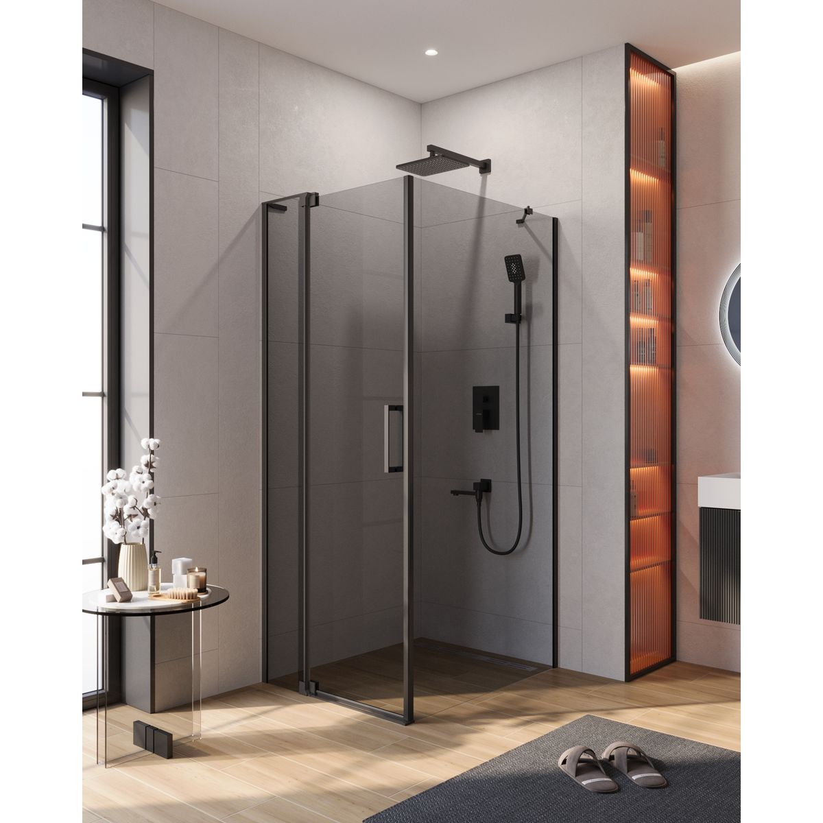 Душевой уголок CEZARES SLIDER-AH-1-100-80/90-GRIGIO-NERO