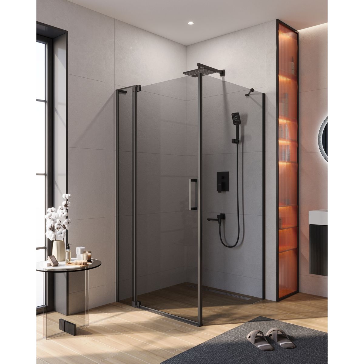 Душевой уголок CEZARES SLIDER-AH-1-100-90/100-GRIGIO-NERO