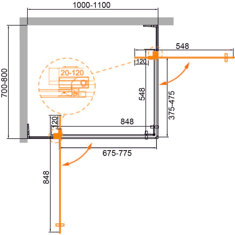 Душевой уголок CEZARES SLIDER-AH-2-70/80-100/110-C-BORO