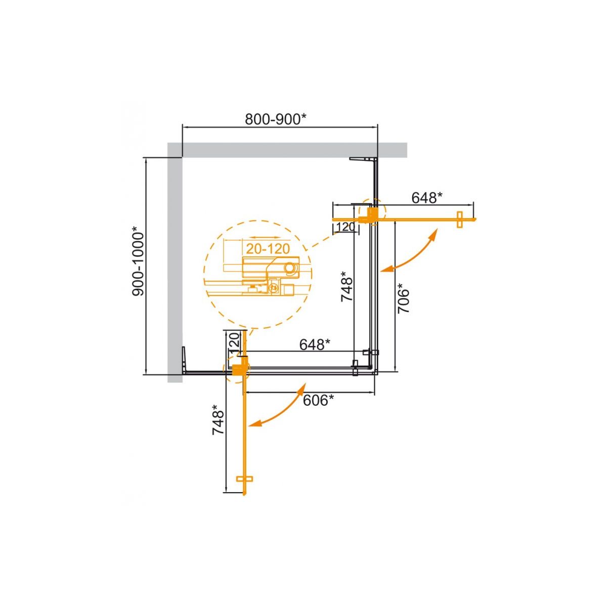 Душевой уголок CEZARES SLIDER-AH-2-80/90-90/100-GRIGIO-GM