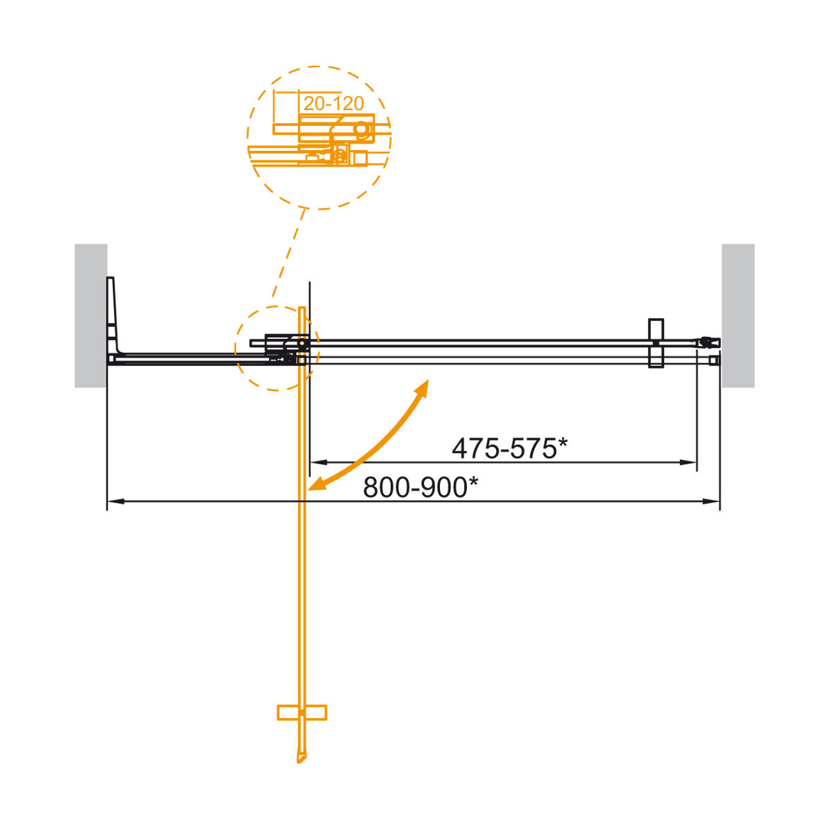 Душевая дверь в нишу CEZARES SLIDER-B-1-80/90-C-NERO