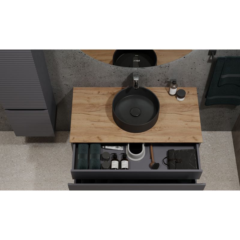 Тумба под раковину Jorno Cossety 100 подвесная / Coss.01.100/P/A-DZ/JR антрацит/дуб крафт золотой