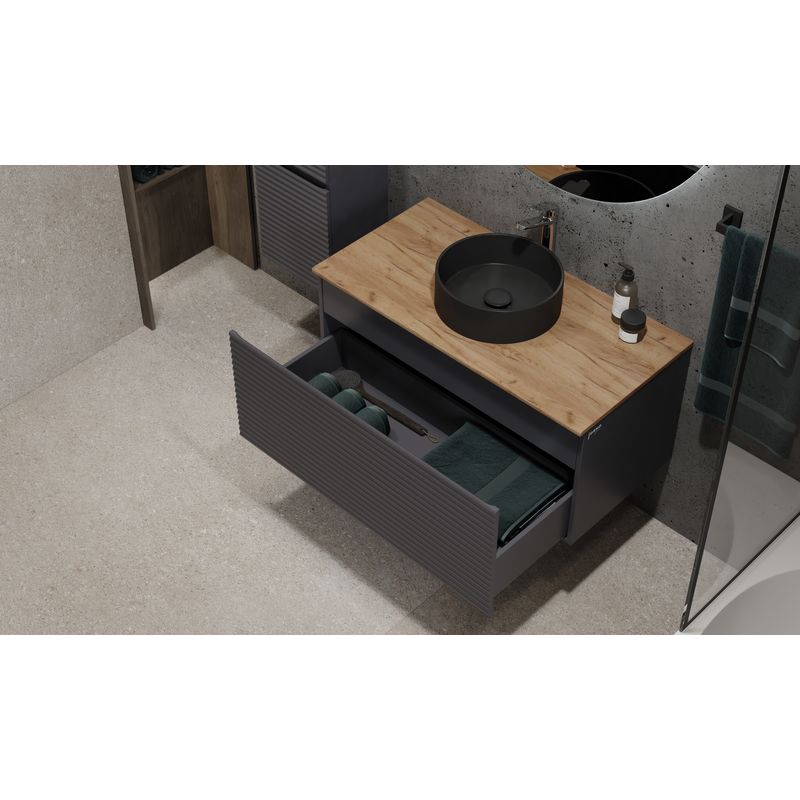 Тумба под раковину Jorno Cossety 100 подвесная / Coss.01.100/P/A-DZ/JR антрацит/дуб крафт золотой