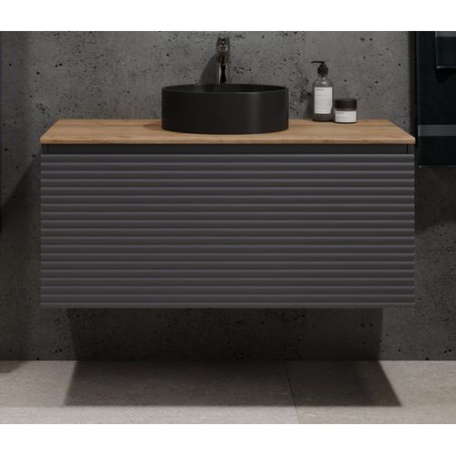 Тумба под раковину Jorno Cossety 100 подвесная / Coss.01.100/P/A-DZ/JR антрацит/дуб крафт золотой