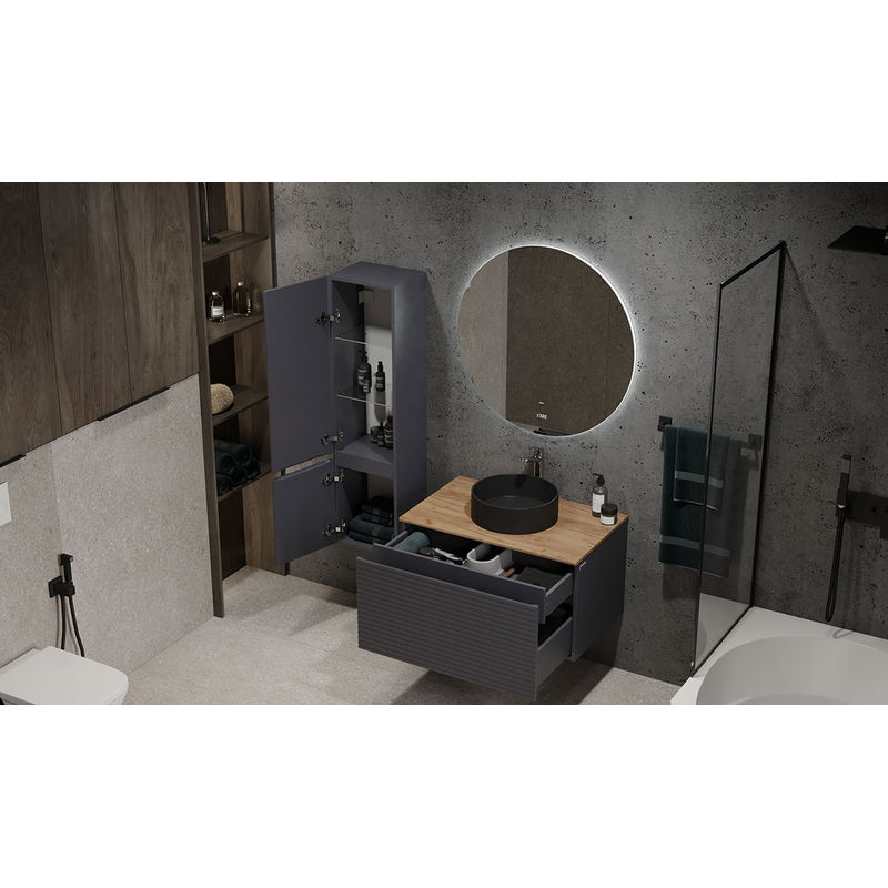 Тумба под раковину Jorno Cossety 80 подвесная / Coss.01.80/P/A-DZ/JR антрацит/дуб крафт золотой