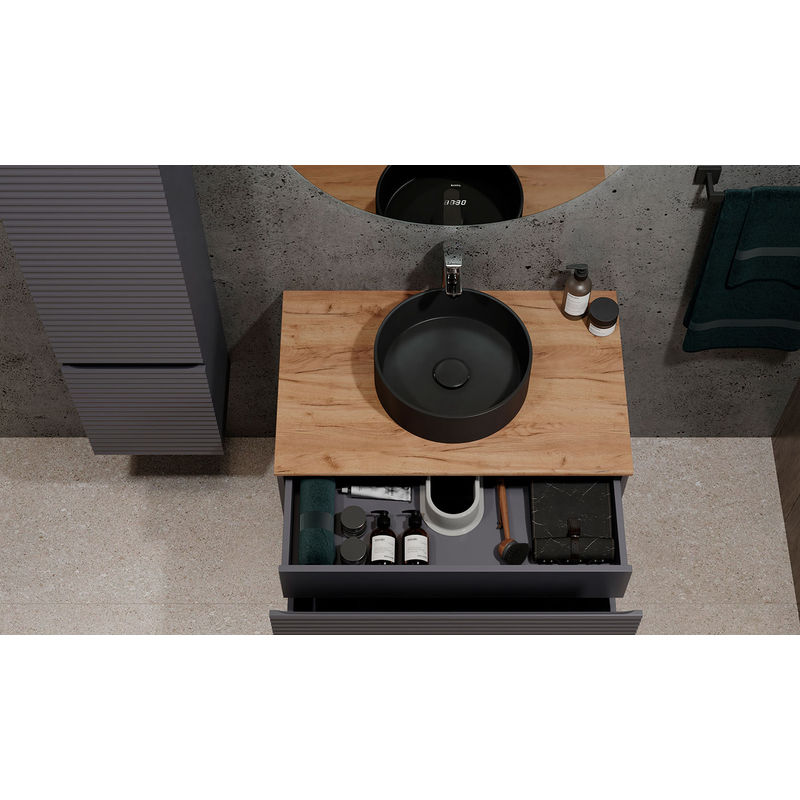 Тумба под раковину Jorno Cossety 80 подвесная / Coss.01.80/P/A-DZ/JR антрацит/дуб крафт золотой