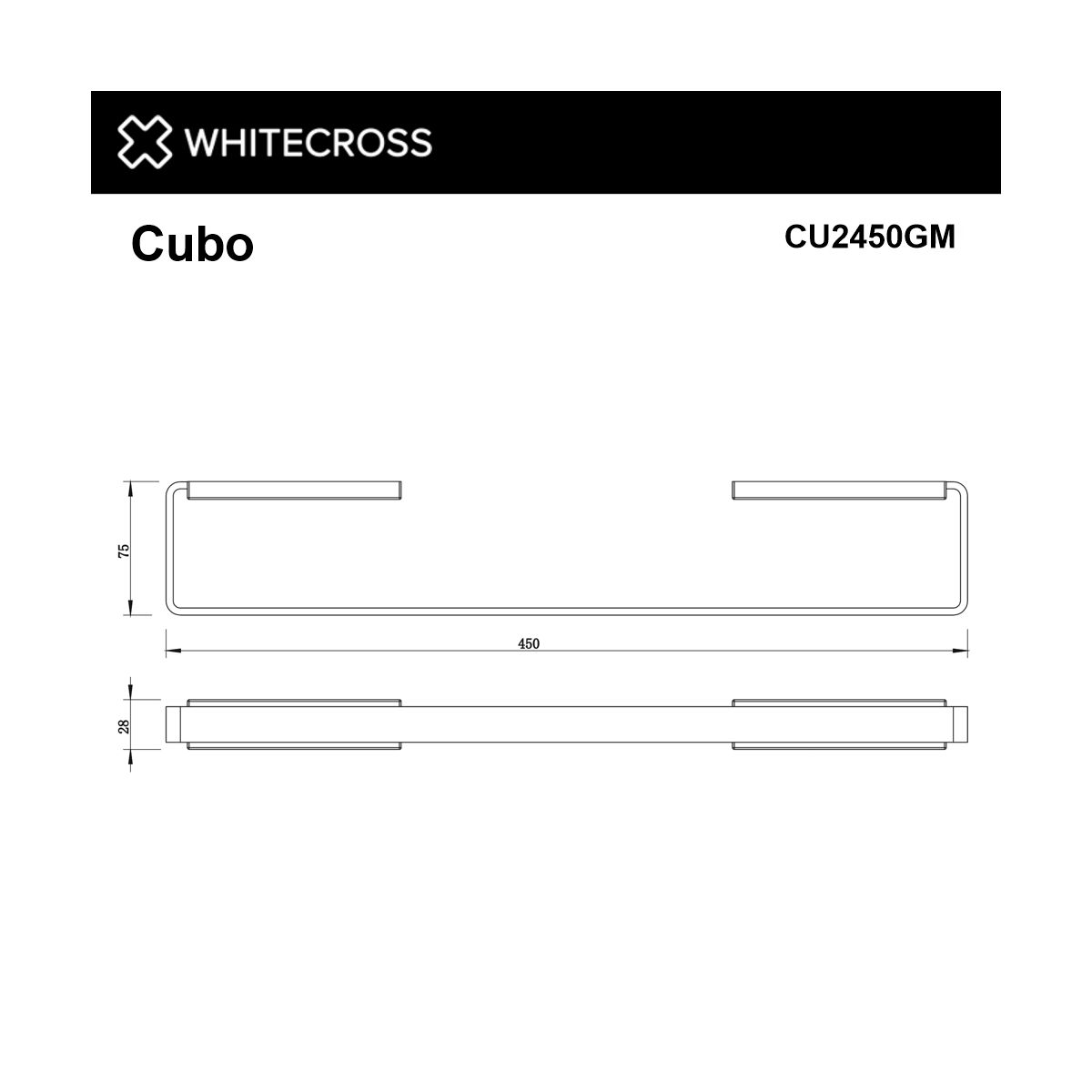 Полотенцедержатель 450 мм. WHITECROSS Cubo CU2450GM (оружейная сталь)