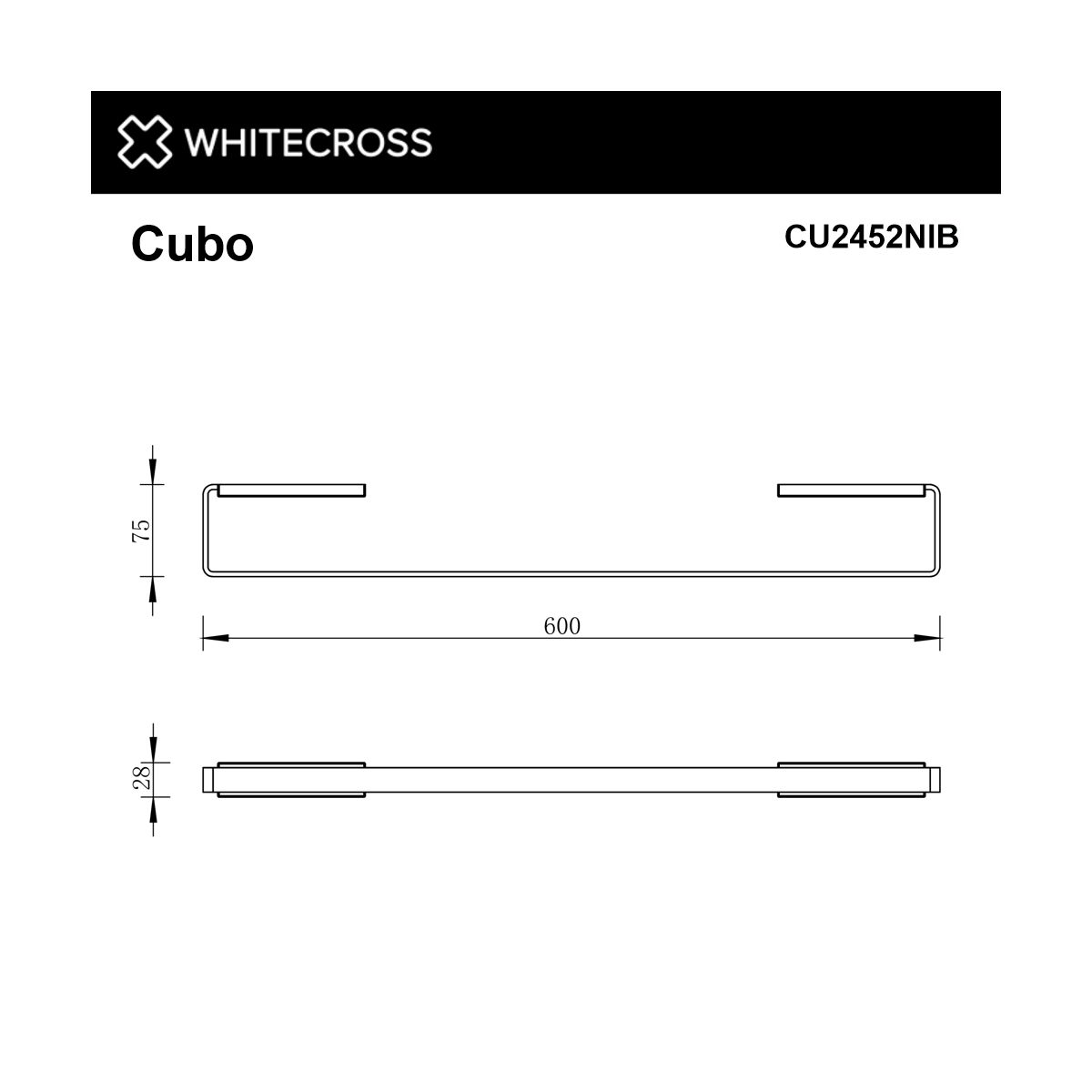 Полотенцедержатель 600 мм. WHITECROSS Cubo CU2452NIB (брашированный никель)