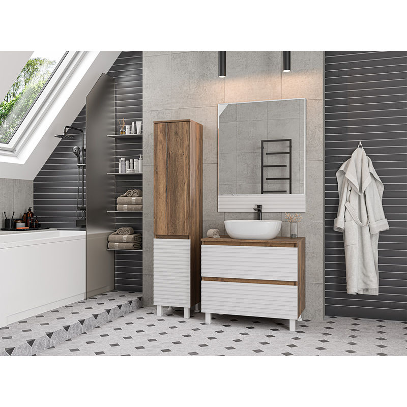 Шкаф-пенал для ванной Brevita Dakota 35 левый / DAK-050350-19/01Л белый/темное дерево