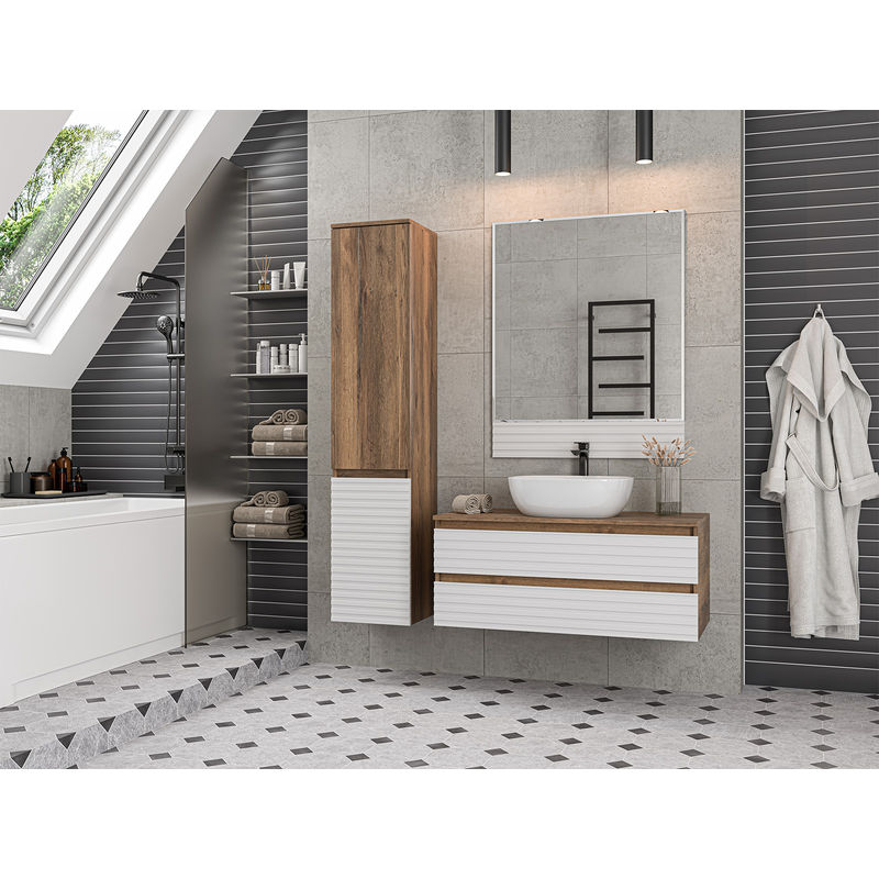 Шкаф-пенал для ванной Brevita Dakota 35 левый / DAK-050350-19/01Л белый/темное дерево