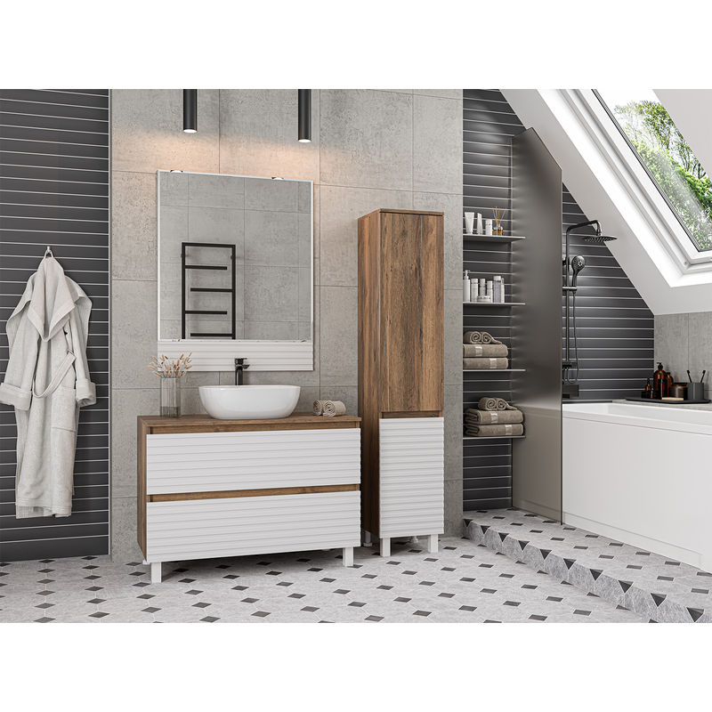 Шкаф-пенал для ванной Brevita Dakota 35 правый / DAK-050350-19/01П белый/темное дерево