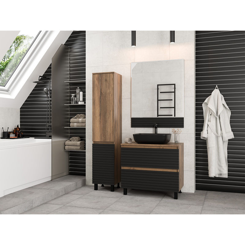 Шкаф-пенал для ванной Brevita Dakota 35 левый / DAK-050350-19/02Л черный/темное дерево