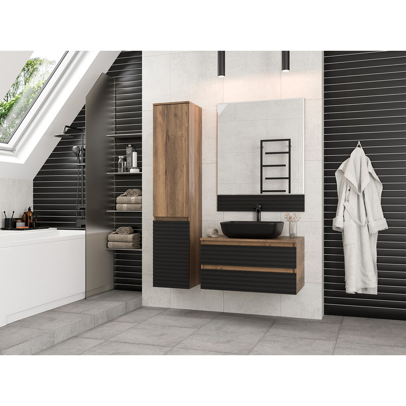 Шкаф-пенал для ванной Brevita Dakota 35 левый / DAK-050350-19/02Л черный/темное дерево