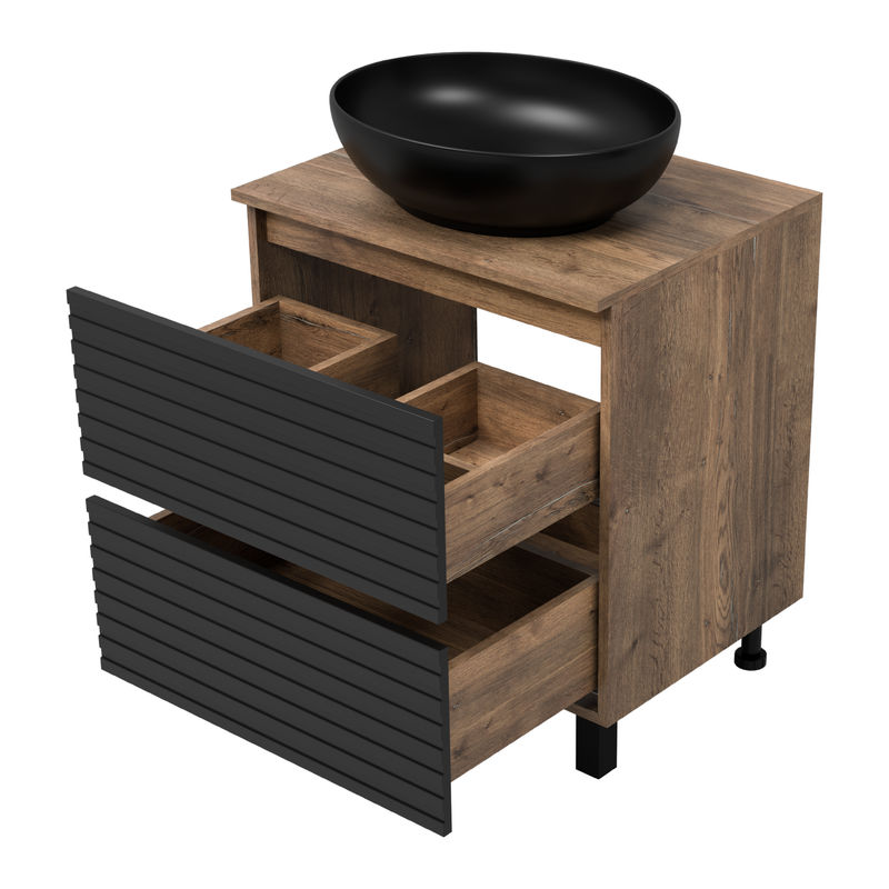 Тумба под раковину Brevita Dakota 60 напольная 2 ящ. / DAK-07060-19/02-2Я черный/темное дерево