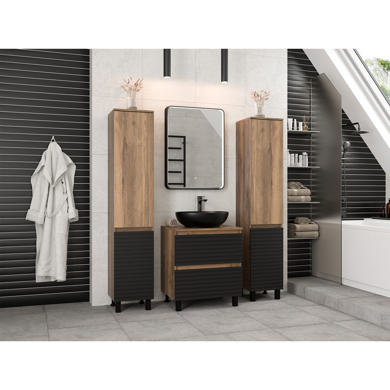 Тумба под раковину Brevita Dakota 60 напольная 2 ящ. / DAK-07060-19/02-2Я черный/темное дерево