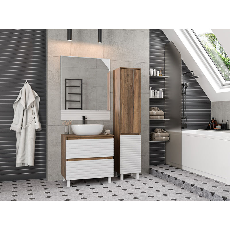 Тумба под раковину Brevita Dakota 70 напольная 2 ящ. / DAK-07070-19/01-2Я белый/темное дерево