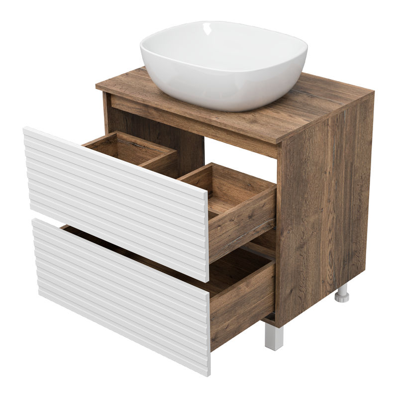Тумба под раковину Brevita Dakota 70 напольная 2 ящ. / DAK-07070-19/01-2Я белый/темное дерево