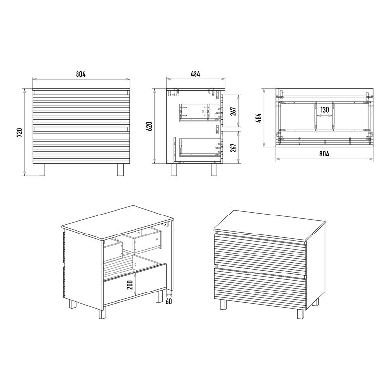 Тумба под раковину Brevita Dakota 80 напольная 2 ящ. / DAK-07080-19/01-2Я белый/темное дерево