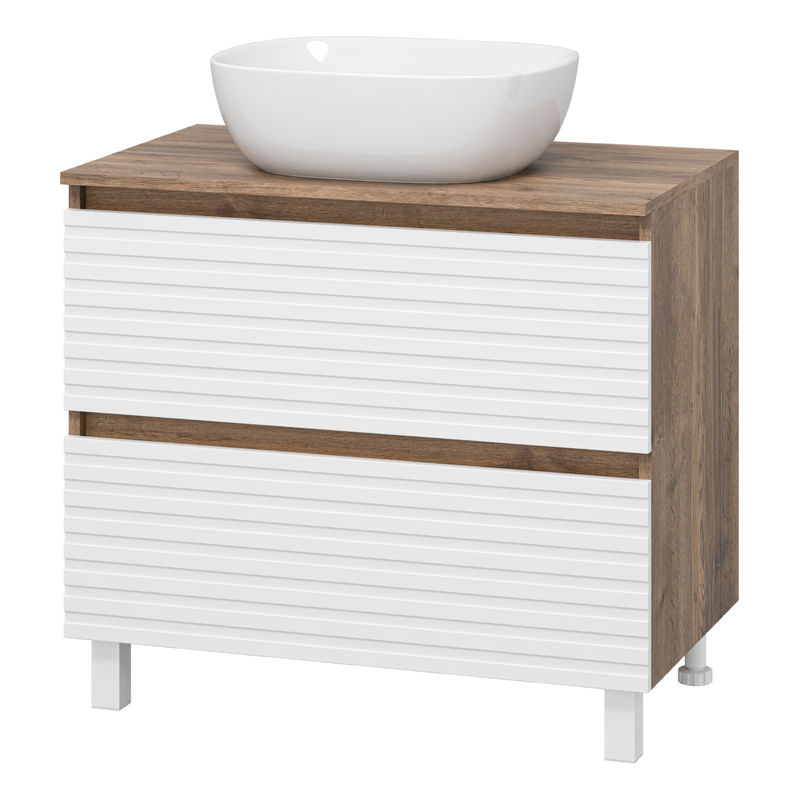 Тумба под раковину Brevita Dakota 80 напольная 2 ящ. / DAK-07080-19/01-2Я белый/темное дерево
