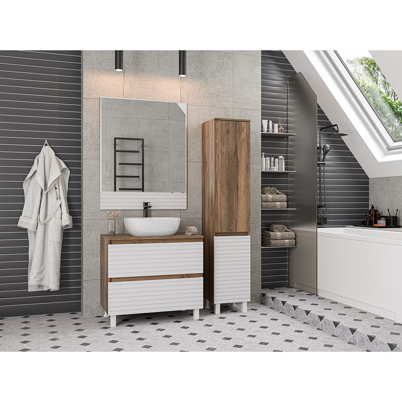 Тумба под раковину Brevita Dakota 80 напольная 2 ящ. / DAK-07080-19/01-2Я белый/темное дерево