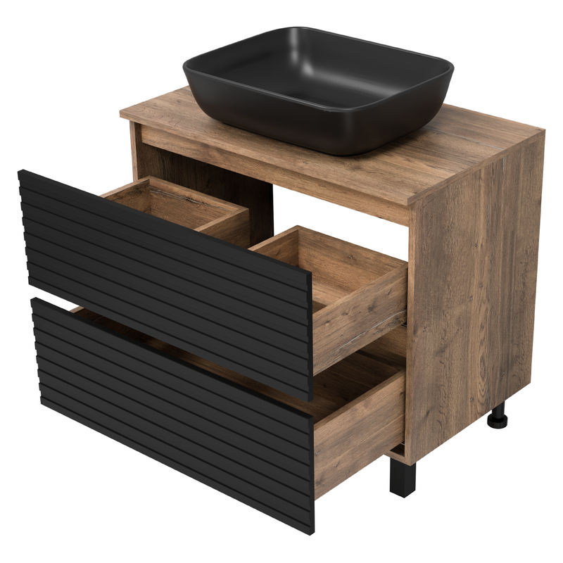 Тумба под раковину Brevita Dakota 80 напольная 2 ящ. / DAK-07080-19/02-2Я черный/темное дерево