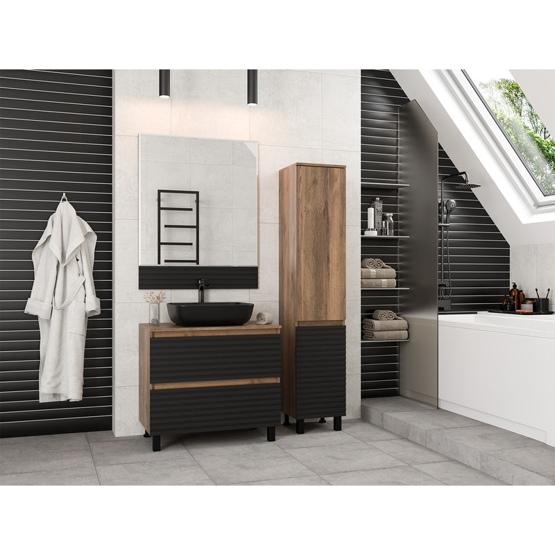 Тумба под раковину Brevita Dakota 80 напольная 2 ящ. / DAK-07080-19/02-2Я черный/темное дерево