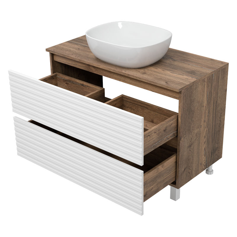 Тумба под раковину Brevita Dakota 100 напольная 2 ящ. / DAK-07100-19/01-2Я белый/темное дерево