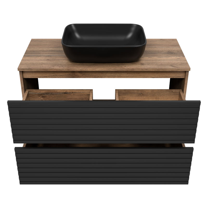 Тумба под раковину Brevita Dakota 100 напольная 2 ящ. / DAK-07100-19/02-2Я черный/темное дерево