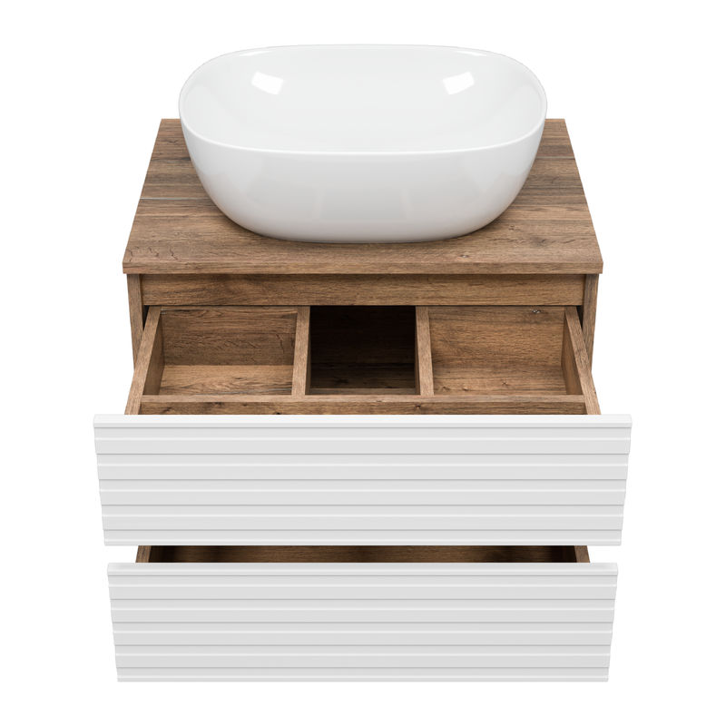 Тумба под раковину Brevita Dakota 60 подвесная 2 ящ. / DAK-09060-19/01-2Я белый/темное дерево