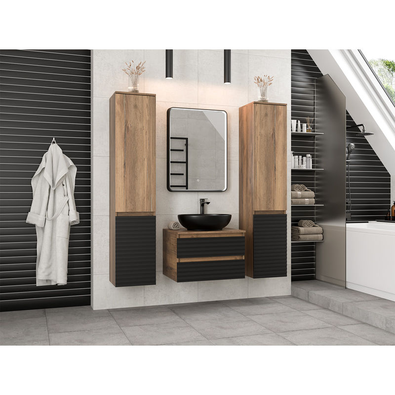 Тумба под раковину Brevita Dakota 60 подвесная 2 ящ. / DAK-09060-19/02-2Я черный/темное дерево