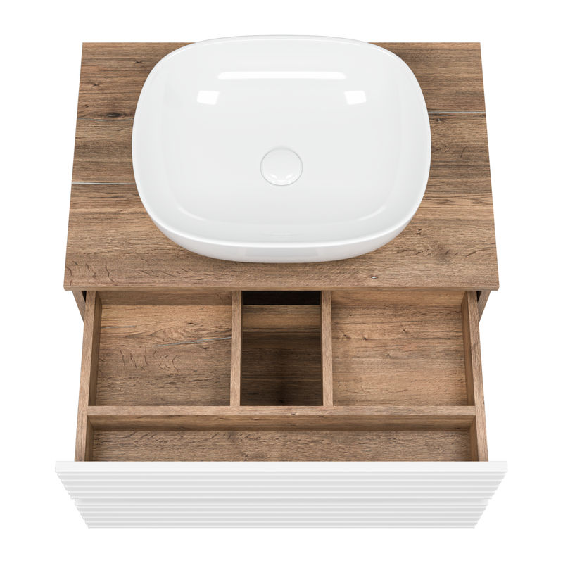 Тумба под раковину Brevita Dakota 70 подвесная 2 ящ./ DAK-09070-19/01-2Я белый/темное дерево