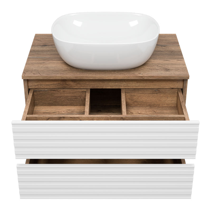 Тумба под раковину Brevita Dakota 70 подвесная 2 ящ./ DAK-09070-19/01-2Я белый/темное дерево