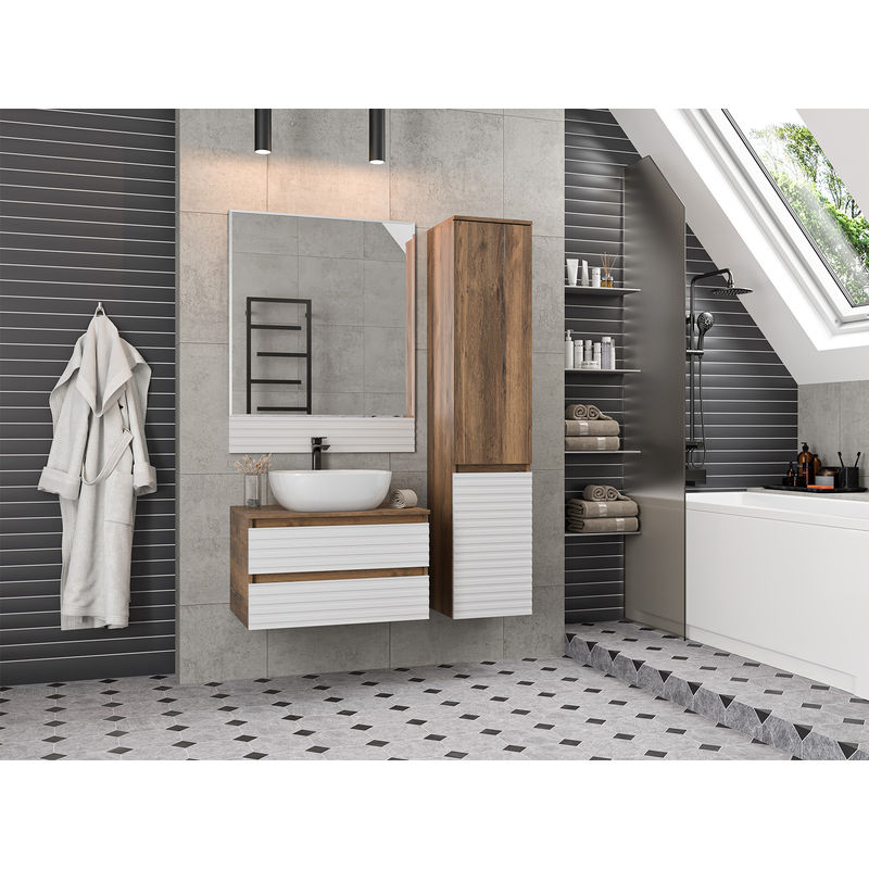 Тумба под раковину Brevita Dakota 70 подвесная 2 ящ./ DAK-09070-19/01-2Я белый/темное дерево