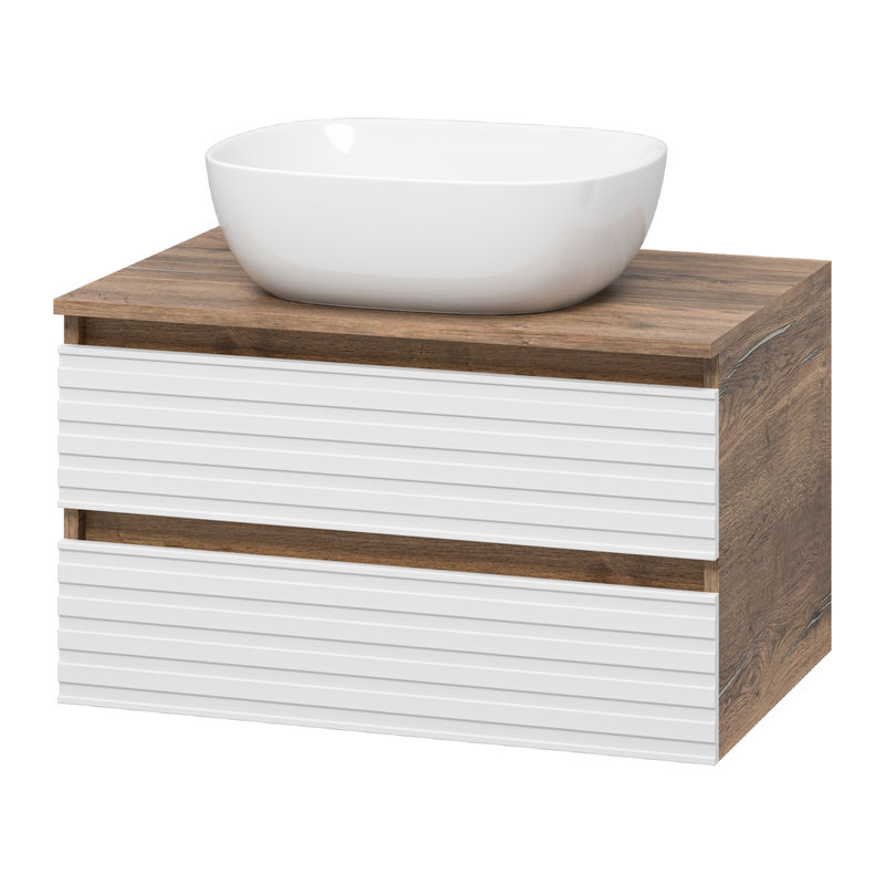 Тумба под раковину Brevita Dakota 70 подвесная 2 ящ./ DAK-09070-19/01-2Я белый/темное дерево