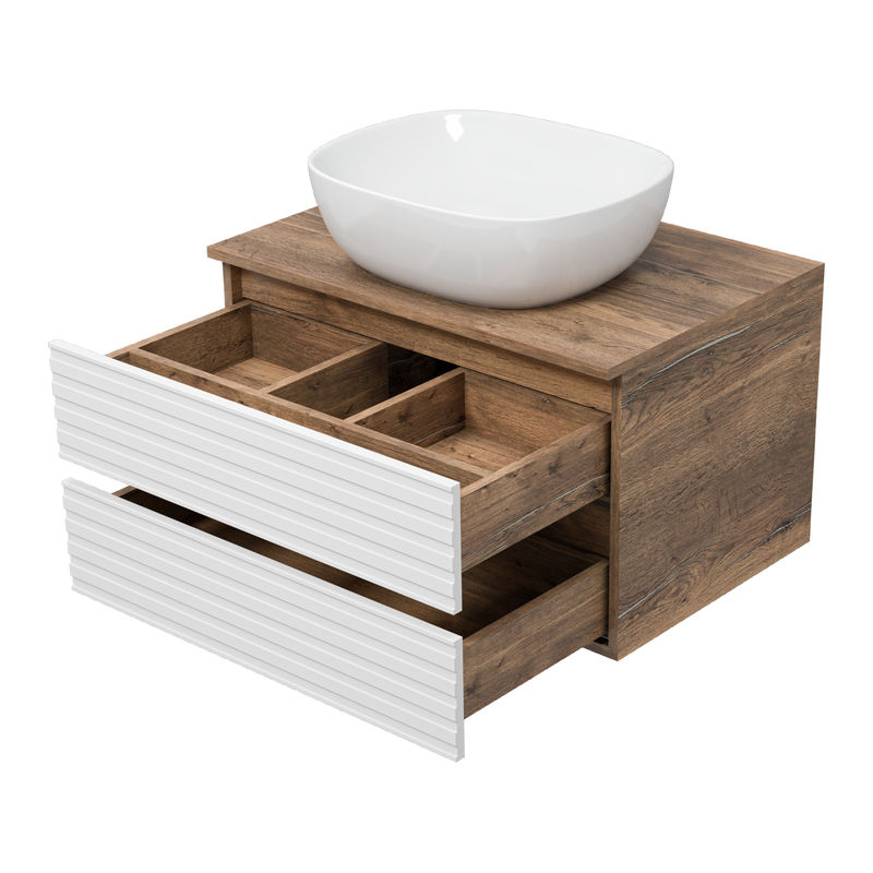 Тумба под раковину Brevita Dakota 70 подвесная 2 ящ./ DAK-09070-19/01-2Я белый/темное дерево