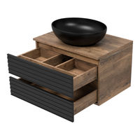 Тумба под раковину Brevita Dakota 70 подвесная 2 ящ. / DAK-09070-19/02-2Я черный/темное дерево — 4