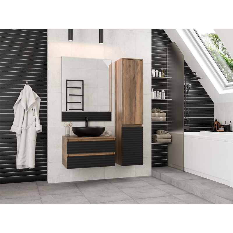 Тумба под раковину Brevita Dakota 70 подвесная 2 ящ. / DAK-09070-19/02-2Я черный/темное дерево