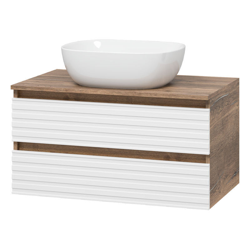 Тумба под раковину Brevita Dakota 80 подвесная 2 ящ. / DAK-09080-19/01-2Я белый/темное дерево
