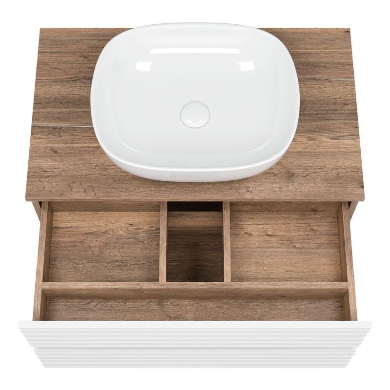 Тумба под раковину Brevita Dakota 80 подвесная 2 ящ. / DAK-09080-19/01-2Я белый/темное дерево
