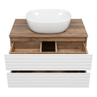 Тумба под раковину Brevita Dakota 80 подвесная 2 ящ. / DAK-09080-19/01-2Я белый/темное дерево — 4