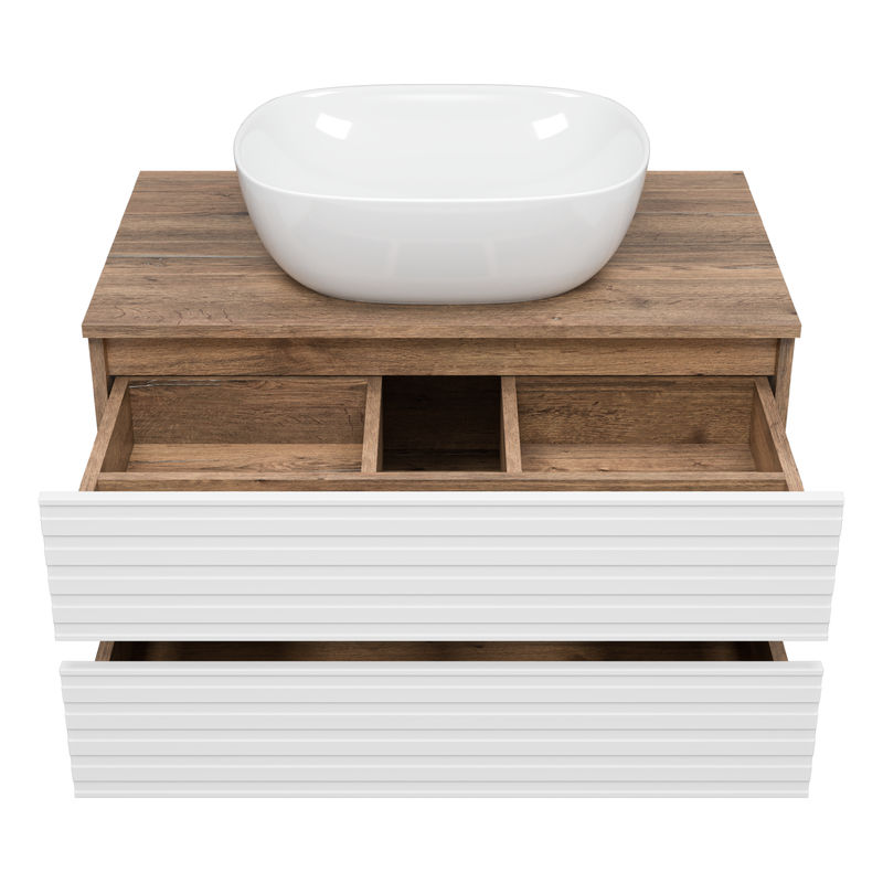 Тумба под раковину Brevita Dakota 80 подвесная 2 ящ. / DAK-09080-19/01-2Я белый/темное дерево
