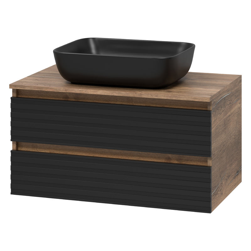 Тумба под раковину Brevita Dakota 80 подвесная 2 ящ. / DAK-09080-19/02-2Я черный/темное дерево