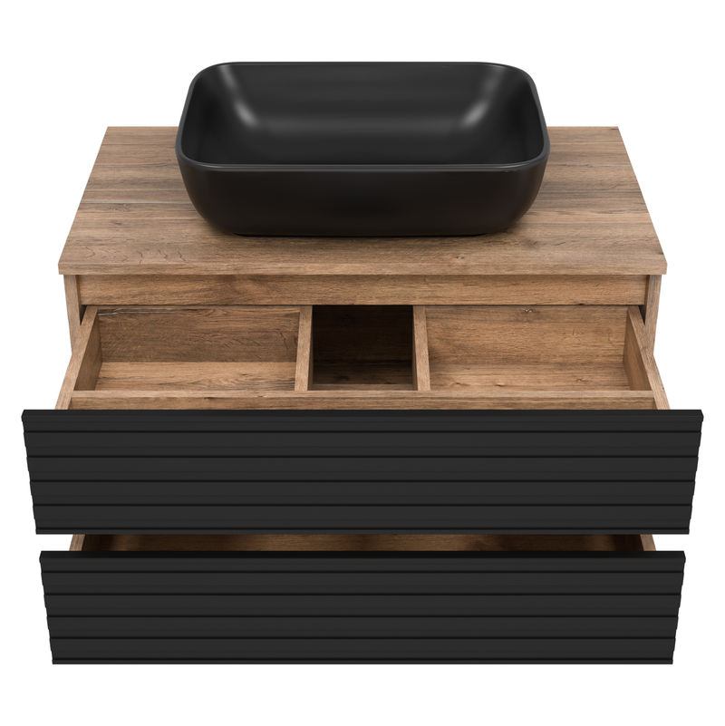 Тумба под раковину Brevita Dakota 80 подвесная 2 ящ. / DAK-09080-19/02-2Я черный/темное дерево