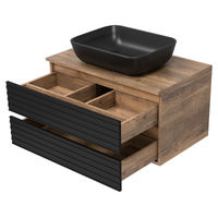 Тумба под раковину Brevita Dakota 80 подвесная 2 ящ. / DAK-09080-19/02-2Я черный/темное дерево — 3
