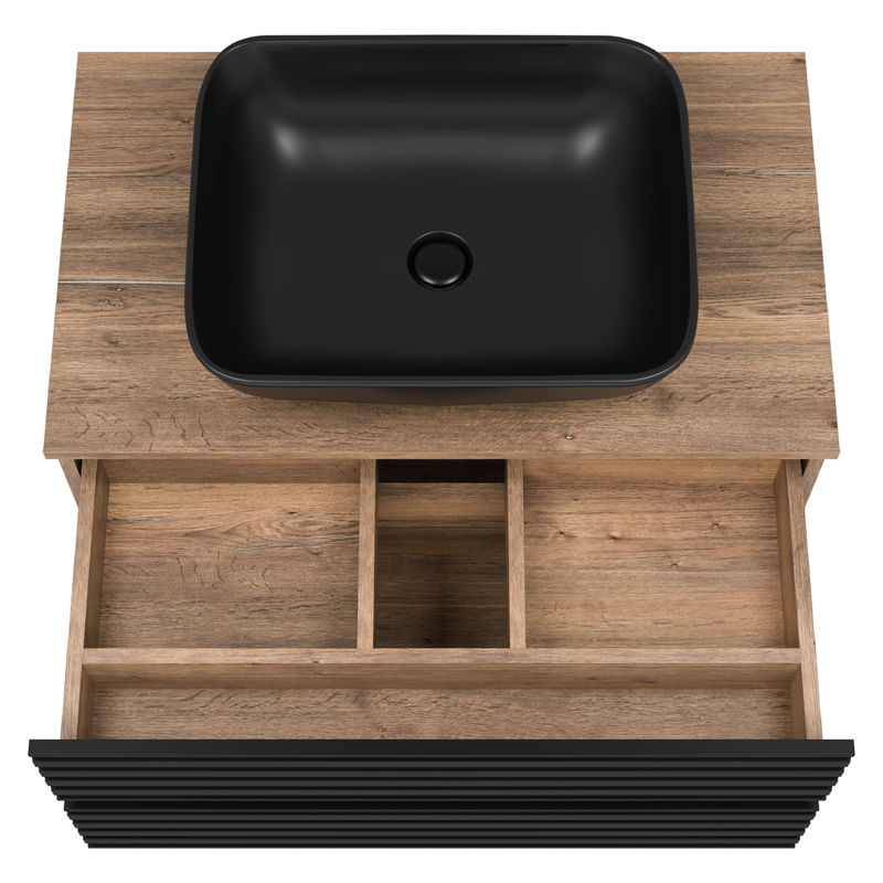 Тумба под раковину Brevita Dakota 80 подвесная 2 ящ. / DAK-09080-19/02-2Я черный/темное дерево