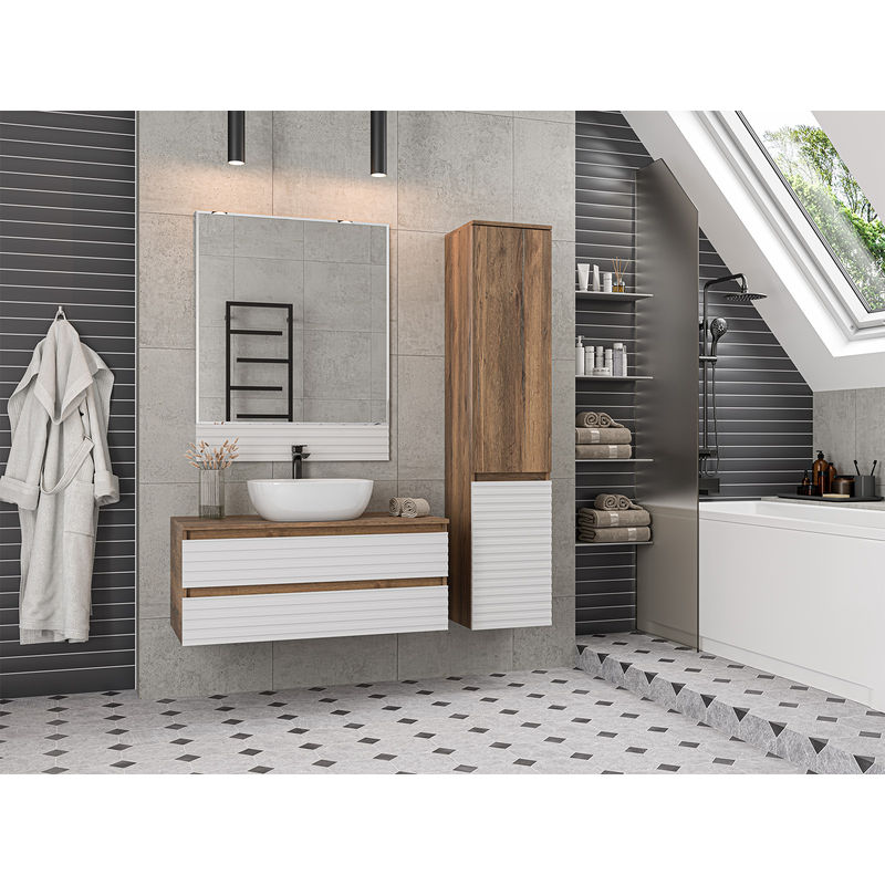 Тумба под раковину Brevita Dakota 100 подвесная 2 ящ. / DAK-09100-19/01-2Я белый/темное дерево