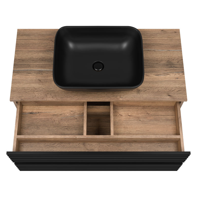 Тумба под раковину Brevita Dakota 100 подвесная 2 ящ. / DAK-09100-19/02-2Я черный/темное дерево