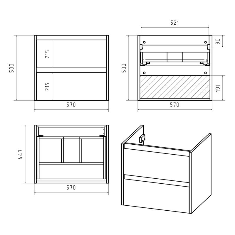 Тумба под раковину Brevita Dallas 60 подвесная 2 ящ. / DAL-01060-074П Дуб Галифакс